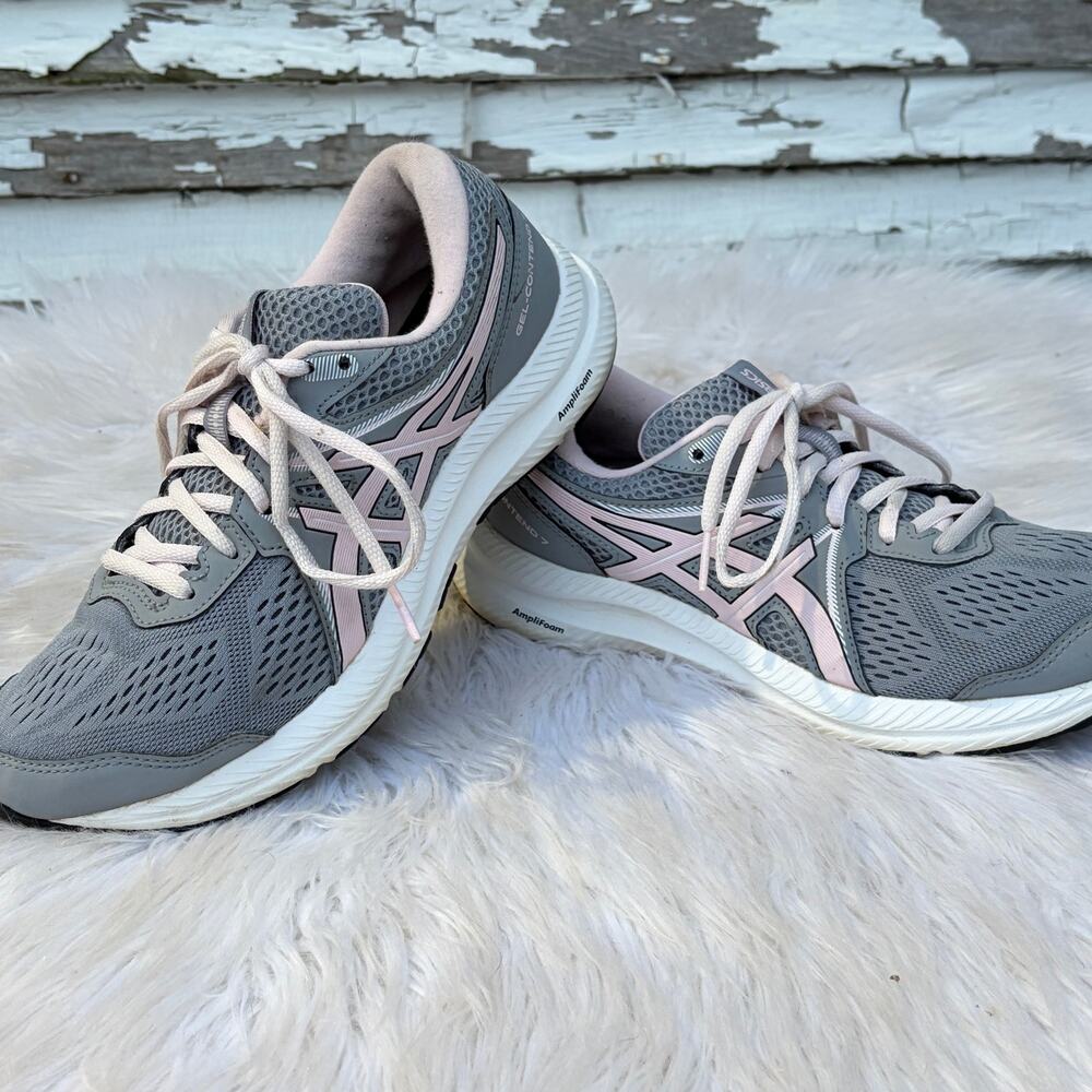 ASICS Sneakers Womens 8.5 Gray Pink Shoe GEL-CONTEND Low Top Gym Workout Trainer